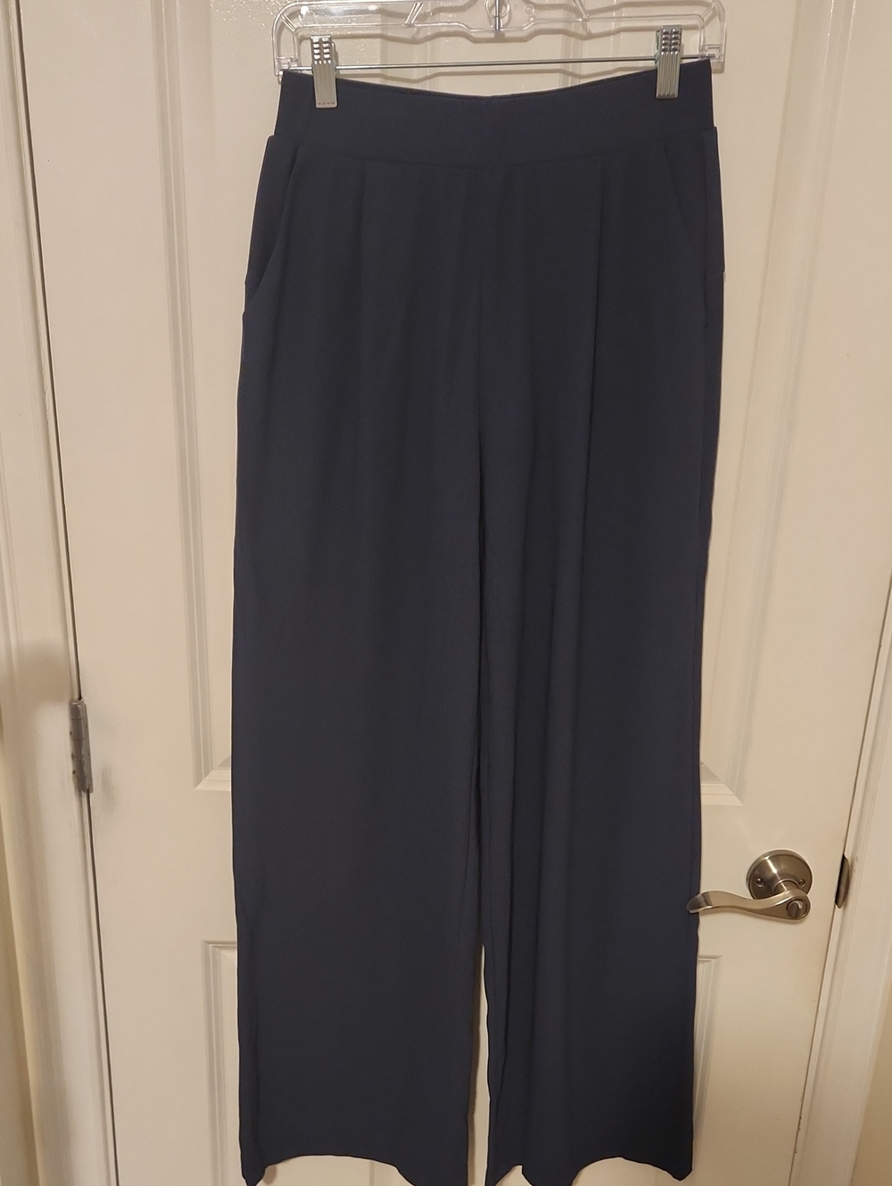 HALARA Flex Microwaffle Navy Wide-Leg Pull-On Pants with Pockets Size Small
